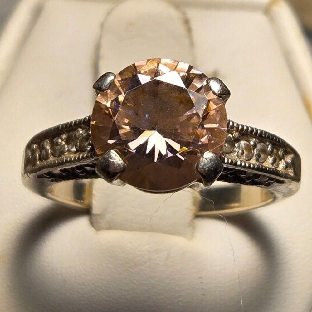 Baby pink vintage sterling silver ring sz 8